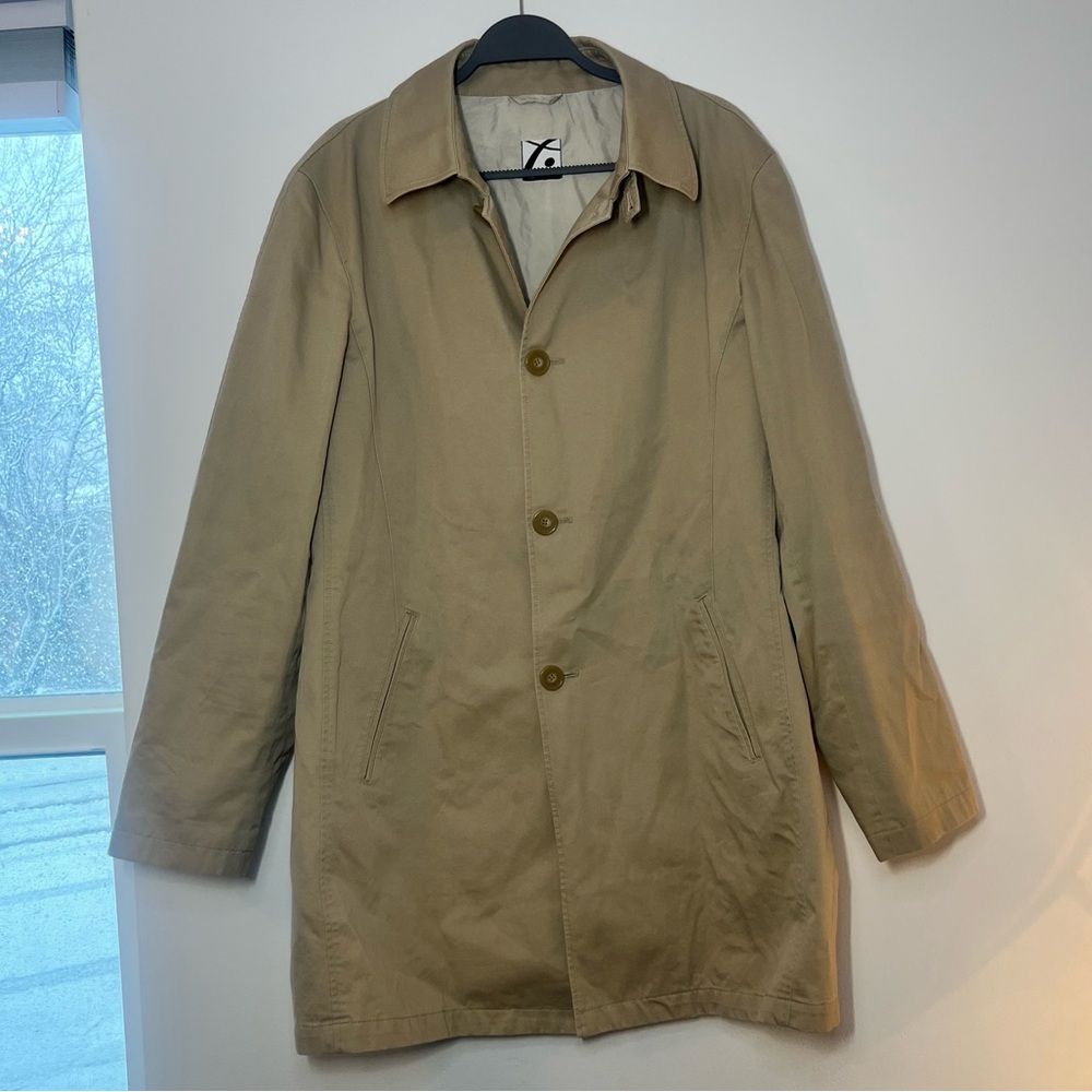 Saks Fifth Avenue Khaki Trench Coat Made In China Tan Button Front Jacket